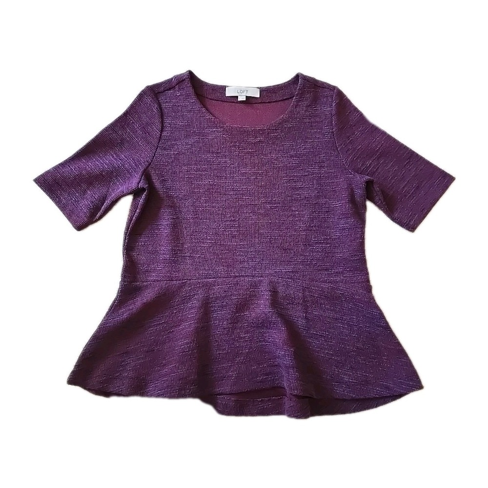 Ann Taylor Loft Red Maroon Purple Knit Peplum Sweater Size M‎ Womens Top